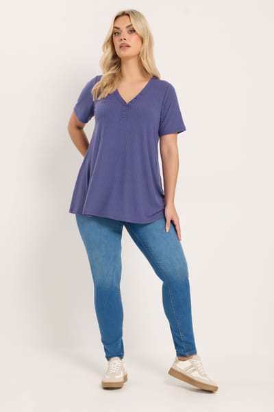 Yours Paars Henley Tshirt Met Korte Mouwen Size 42