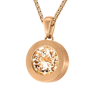 Quiges 12mm Mini Munt Hanger Rosé Goudkleurig RVS Mat met Zirkonia Champagne Munt en Ketting Ankerketting 42-46cm - SLSHS488