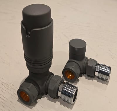 Thermostatische Radiatorkraan Hoekmodel & Afsluitbare Retourklep Set 15mm Antracietgrijs