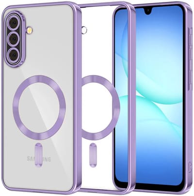 Hoesje geschikt voor Samsung Galaxy A17 - Techsuit Luxury Crystal Back Cover - Geschikt voor MagSafe - Transparant/Lichtpaars