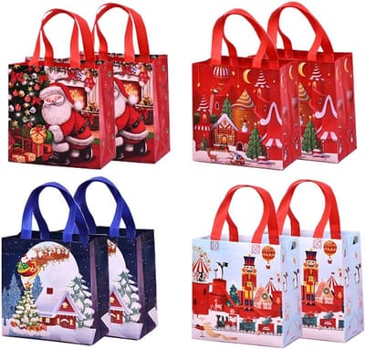 8 Herbruikbare Kerstcadeautassen met Handvat - Boodschappentassen & Feesttassen