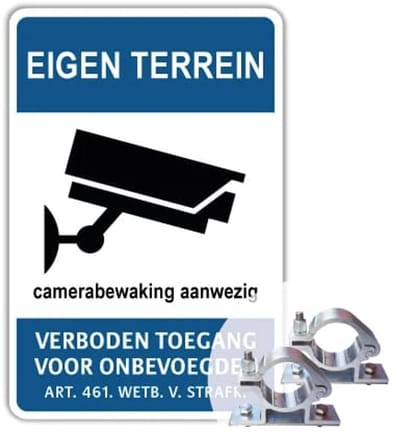Eigen Terrein - Camerabewaking - Weerbestendig Aluminium - 40x60 cm - Bevestiging: Met paalbeugels Ø48mm