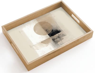 Dienblad hout 40x30 cm - Schootdienblad - Cirkel - Compositie - Diepte - Beige - Borrelplank rechthoek - Plateau dienbladen