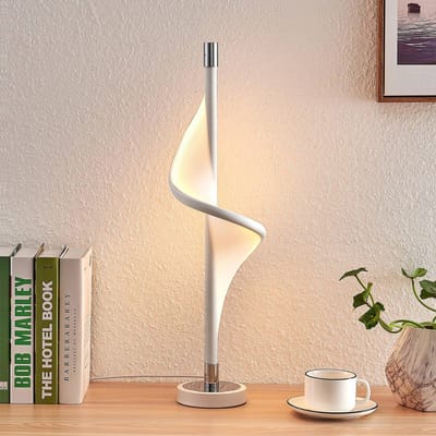 Lucande - Tafellamp- met dimmer - 1licht - Aluminium, textiel - H: 60 cm - wit, chroom - Inclusief lichtbron