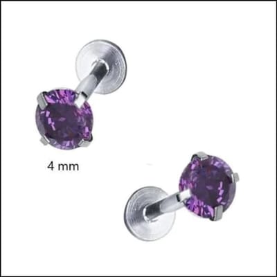 Aramat Jewels | Piercings | Elegante Zirkonia Labret Piercing – 8mmx1.2mm | Zilverkleurig / Paars / 4mm | |3mm | Staal | Volwassenen | Verkleurd niet