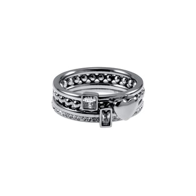 Set van Vier Ringen Dames - Gepolijst RVS - Ring met Hart - Ring met Zirkoniasteen - Ring met Strass