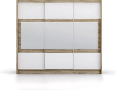 Vente-unique Kast met 3 schuifdeuren - Met spiegel - L250 cm - Kleur: naturel en wit - LEOVIA