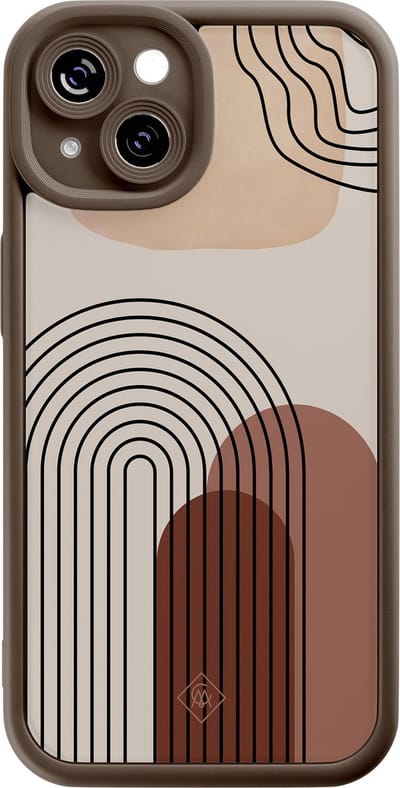 Casimoda® hoesje - Geschikt voor iPhone 15 - Warm Curves - Effen telefoonhoesje met lensbescherming - Siliconen/TPU - Backcover - Bruin/beige