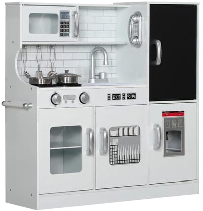 Keuken Speelgoed - Kinderspeelkeuken - Kinderkeuken - met Telefoon, Krijtbord, Magnetron, Fornuis, Spoelbak, en Ijsmachine - 3+ - Rollenspel - Cadeau voor Jongens en Meisjes - 83.8x26.8x81cm - Wit
