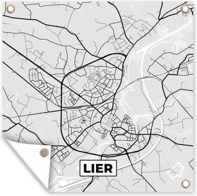 Tuin poster België – Lier – Stadskaart – Kaart – Zwart Wit – Plattegrond - 200x200 cm - Tuindoek