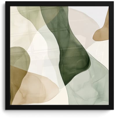 Poster in lijst - Fotolijst 40x40 cm - Posters - Japandi - Abstract - Groen - Posterlijst zwart - Decoratie - Wanddecoratie woonkamer - Muurdecoratie slaapkamer