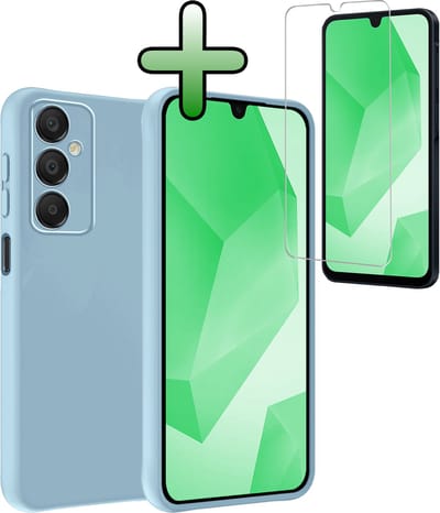 Hoesje Met Screenprotector - Geschikt voor Samsung Galaxy A16 - Sterk & Shockproof - Back Cover - Siliconen Case - Telefoon Hoes - Lichtblauw