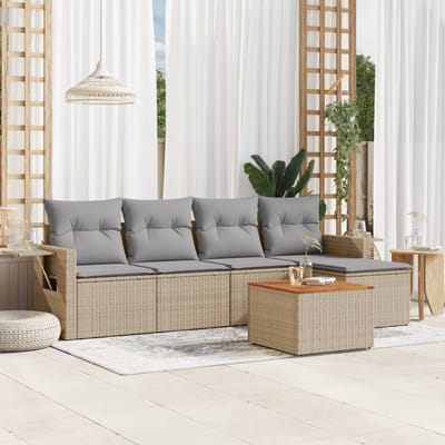 vidaXL - 6-delige - Loungeset - met - kussens - poly - rattan - beige
