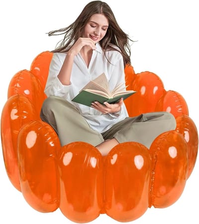 Opblaasbare Stoel - Luchtbank Lounge - Buiten Zitten - Trendy Jelly Design - 75 x 56 cm - Oranje