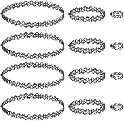 ketting set, 12 stuks elastische choker choker ketting armband ring voor dames - zwart