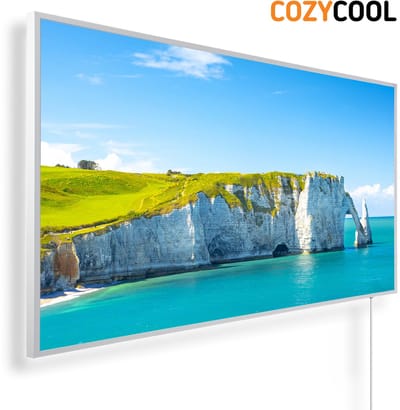 Infraroodpaneel met afbeelding | Etretat Normandië Frankrijk | 1200 Watt | Witte lijst | Infrarood verwarmingspaneel | Infrarood paneel | Infrarood verwarming