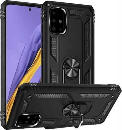 HB Hoesje Geschikt voor Samsung Galaxy A51 - Anti-Shock Hybrid Armor Back Cover - Hoes met Kickstand Ring - Zwart