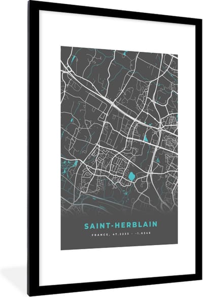 Fotolijst incl. Poster - Frankrijk - Stadskaart - Plattegrond - Saint-Herblain - Kaart - 80x120 cm - Posterlijst