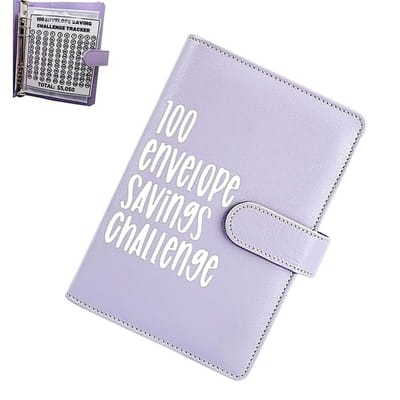 100 Enveloppen Challenge Map - Spaarmap met Contante Enveloppen - Budgetplanner voor Besparingen - Geschikt voor School, Thuis en Kantoor - Paars