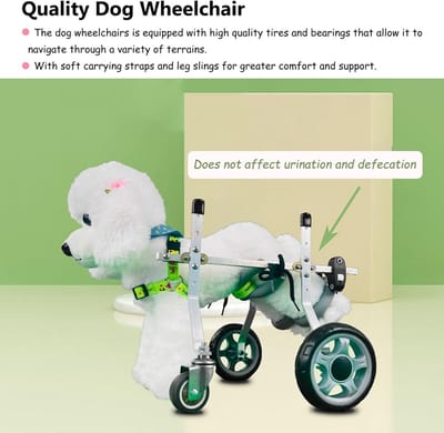 Hondenrolstoel, verstelbare hondenrolstoel voor kleine honden, all-terrain 4-wielige huisdierwagen, gewonde puppyondersteuning fietskar voor gemakkelijk wandelen, mobiliteitshulp voor en achter