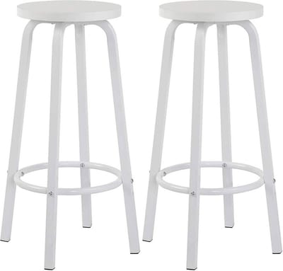 Industriële Barkruk - Barkrukken Set van 2 Stuks - Zithoogte 72 cm - Hout, Metaal, Wit, 30 x 32 cm