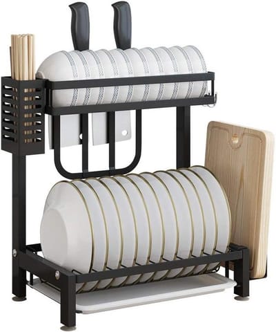Keuken Opbergrek - Afwasrek - Keuken Organizer - Roestvrij Staal - 35cm x 22cm x 40.6cm - Zwart