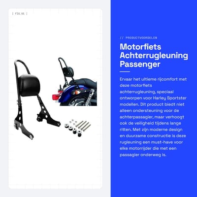 Dailygoods- Achterrugleuning Hoogwaardige Staal - Rugsteun Motorfiets - Sissy Bar - Voor XL-modellen 2004-2023 - Waterdicht - Spons-vulkussen