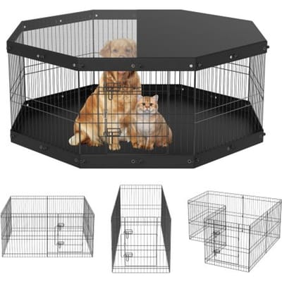 VEVOR Puppy Playpen 8-delige puppyren 609,6 cm hoog Dierenren met vloermat en deksel van 600D Oxford-stof Hondenren van Q235 Hondenren met vrije uitloop