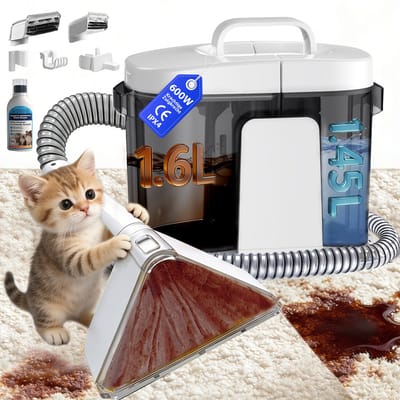 Grenintol - Tapijtreiniger & Vlekkenreiniger - 600W - Bank Reiniger - Reinigingsmachine - Tapijtreinigers - 1450ml schoonwatertank + 1600ml vuilwatertank - Voor tapijt, bank, matras, autostoel en huisdierhaar, Inclusief een fles tapijtreiniger