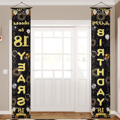 18e Verjaardag Deurbanner voor Jongens en Meisjes - Herbruikbare Feestdecoraties voor Binnen en Buiten, 180 x 30 cm, Verjaardagsfeest Versiering