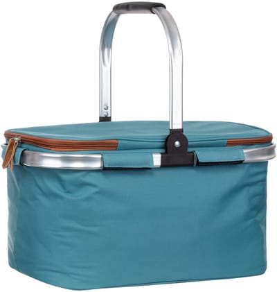 Boodschappenmand, 26 liter, opvouwbare koelmand met deksel, boodschappentas, picknickmand met ritssluiting, gevoerde draaggreep van aluminium, turquoise