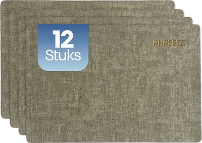 Phreeze Placemat met Linnen Patroon - 12 Stuks - Wasbaar - 30x45 CM - Luxe Onderleggers voor Borden - Groen