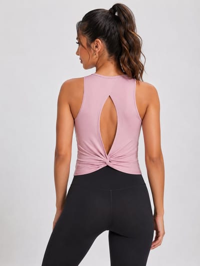 SparkNine Ease tanktop - sport top - XL - roze - knoopdetail op rug - ademend & stijlvol - open rug
