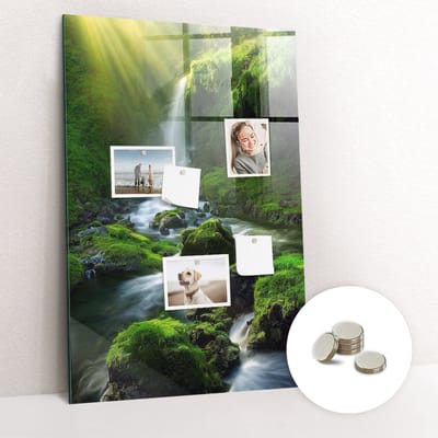 Tulup Glassboards - Waterval met rotsen Magneetbord - 60 cm x 90 cm - Groente Magneetbord Muur - Gratis 5 Sterke Magneten - Design Memobord - Magnetisch Bord - Memo Magneetbord - Productiviteit Tools - Magneetbord Keuken