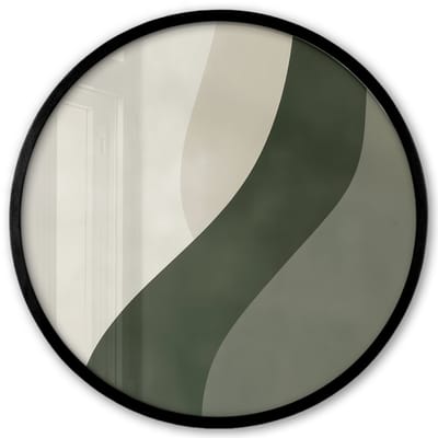 Poster in lijst Rond - Fotolijst 40x40 cm - Posters - Japandi - Groen - Abstract - Modern - Ronde posterlijst zwart - Decoratie - Wanddecoratie woonkamer - Muurdecoratie slaapkamer