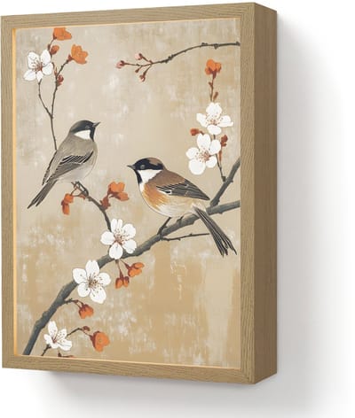 Wandlamp 30x40 cm - Oplaadbaar - Vogels - Bloesemtak - Bloemen - Oranje - Wandlampen binnen woonkamer - Slaapkamer lamp - Decoratieve nachtlamp - Vloerlamp draadloos
