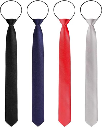 Daity 4-pack - Heren stropdassen met rits - verstelbare stropdassen met voorgestrikte sluiting - effen gekleurde stropdassen met een slanke pasvorm - stropdassen met dunne clips - geschikt voor school - kerstfeestjes - uniformen en andere geleg