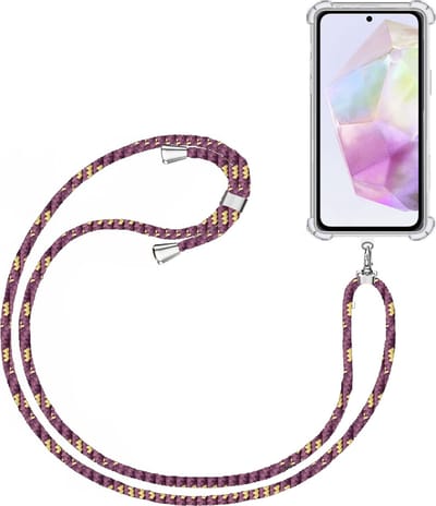 Telefoonkoord + Hoesje Geschikt voor Samsung Galaxy A35 - Lengte Verstelbaar - Telefoonketting - Shock Proof Case - Paars