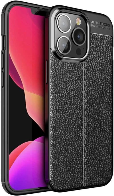 Cadorabo Hoesje geschikt voor Apple iPhone 13 PRO in Diep Zwart - Beschermhoes gemaakt van TPU siliconen met edel kunstleder applicatie Case Cover Etui