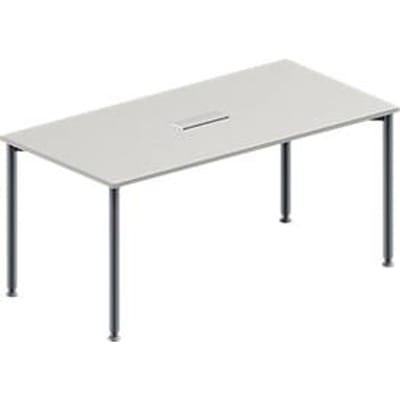 Schäfer Shop Genius Vergadertafel MODENA FLEX, in hoogte verstelbaar, rechthoekig, 4-poot ronde buis, B 1600 x D 800 mm, 3-voudige contactdoos, lichtgrijs
