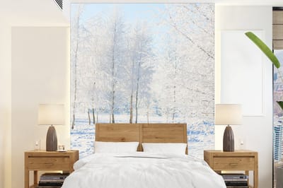 Behang - Fotobehang Sneeuw - Bomen - Winter - Breedte 160 cm x hoogte 220 cm