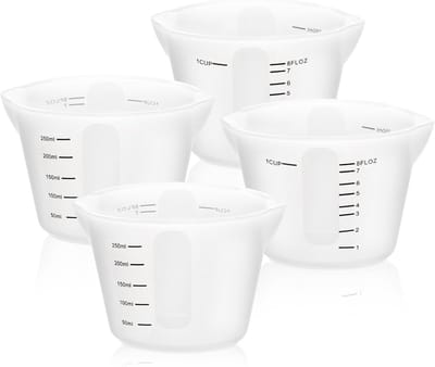Bekers voor Hars, 4 Stuks 250ml Siliconen Maatbeker met Dubbele Schaalverdeling, Herbruikbaar, voor Mallen, DIY Handgemaakt, Knutselen