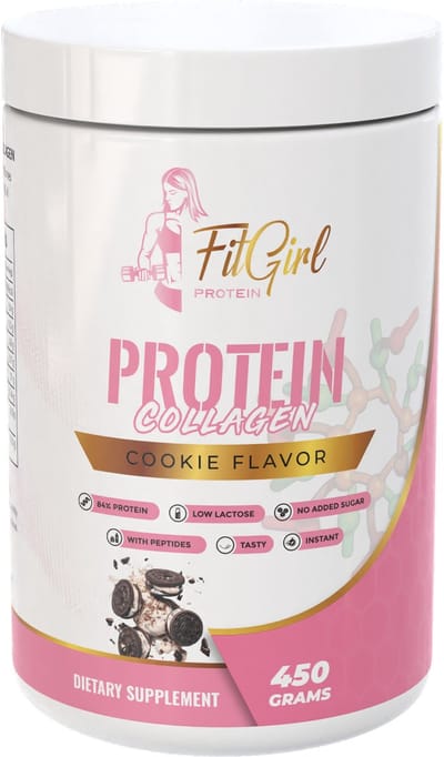 FitGirl shake Protein + Collagen – Cookies – 450g – Whey Protein & Collagen Peptides – 18 doseringen – Nutriworld