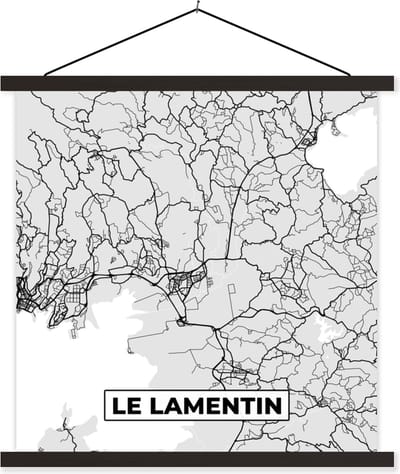 Posterhanger incl. Poster 60x60 cm - Schoolplaat - Plattegrond - Kaart - Stadskaart - Frankrijk - Le Lamentin - Textielposter - Zwarte latten - Stadskaart