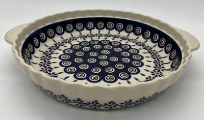 Quichevorm 24 cm met handvat blauw bloem groen blad