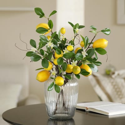 Dailygoods- Citroentak 50 cm Hoog - Kunstplant in Pot - Kunstplanten voor Binnen - Decoratie met Witte Bloemen - Duurzaam en Verstelbaar