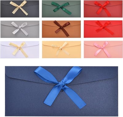 Kleurrijke cadeau-enveloppen van vintage parelmoer papier met lint - Perfect voor verjaardagsuitnodigingen, kerstkaarten en trouwpostkaarten - Set van 10 stuks