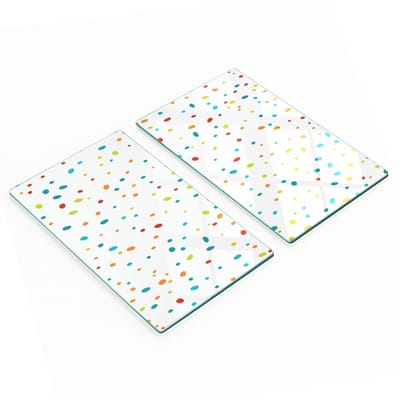 Glazen serveerplanken voor in de keuken met kleurrijke stippenprint, 2x30x52 cm