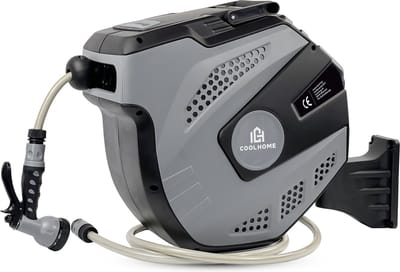 CoolHome Wandslangenbox 35 meter + 2 meter - Tuinslang met haspel- Slangenhouder 180° Draaibaar - Tuinslanghaspel Zwart - Grijs