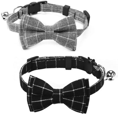 Dailygoods- Kattenhalsband met klokken - Verstelbaar - Veiligheidssluiting - Vlinderdas - Schattig ontwerp - Geschikt voor kittens en kleine huisdieren - Huisdierhalsband